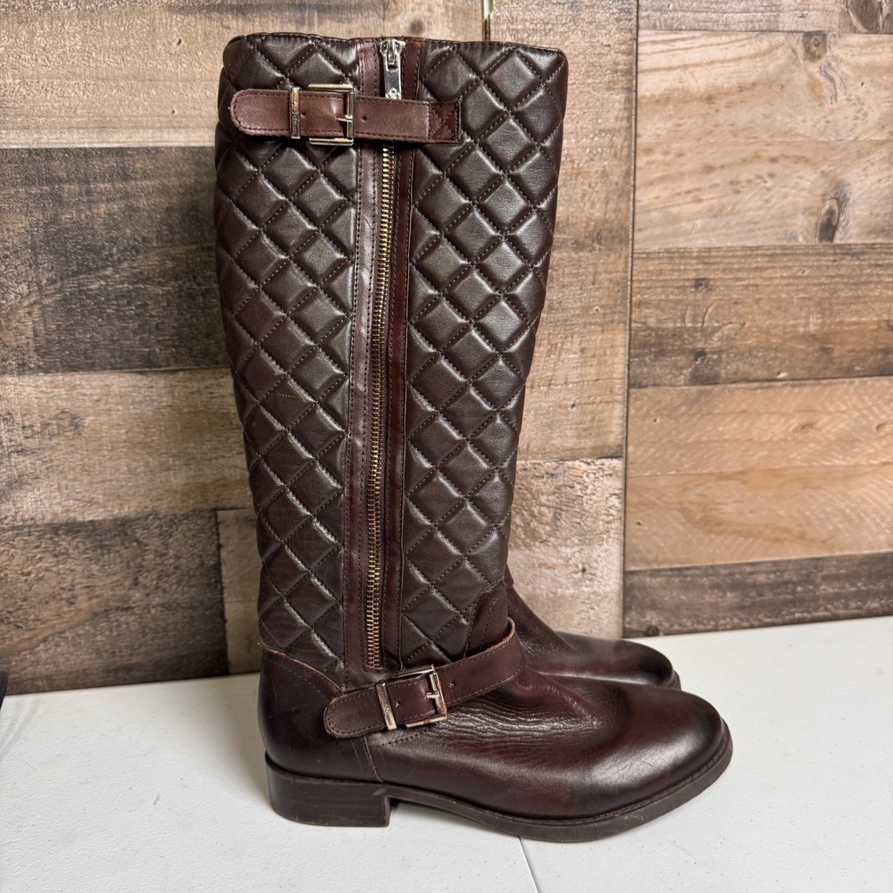 Arturo Chiang Riding Boots Womens 6.5 Brown Quilted Leather Buckle AT-FUSCO Fall